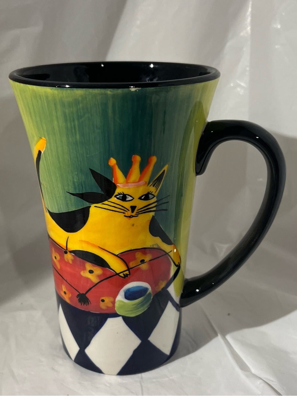Naylor Designs Hand Painted Colorful Cat Wearing a Crown Ceramic Mug